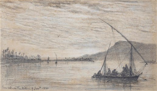 Sunset on the Nile, 9th January, 1880 - anon - ref Anon-97315-008. Free illustration for personal and commercial use.