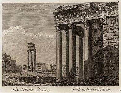 Tempio di Antonino e di Faustina - Li Monumenti Piú Celebri Di Roma Antica E Moderna Disegnati Da Vero Ed Incisi Dai Migliori Artisti Rome Presso Po - 1850