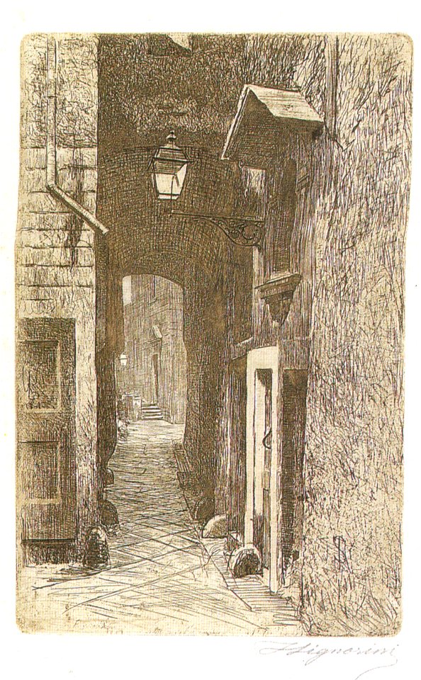 Telemaco Signorini acquaforte, Via de' Cavalieri, 1874