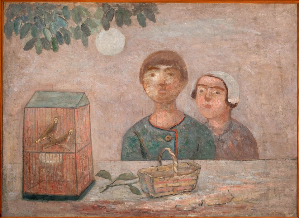 Tadeusz Makowski - Children in front of a cage with little birds - MPW 2623 MNW - National Museum in Warsaw
