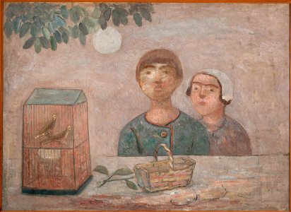 Tadeusz Makowski - Children in front of a cage with little birds - MPW 2623 MNW - National Museum in Warsaw