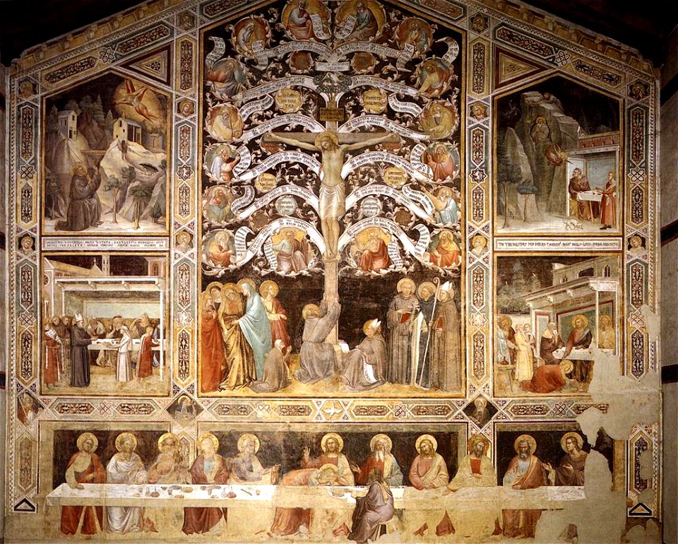 Taddeo Gaddi - Last Supper, Tree of Life and Four Miracle Scenes - WGA08387