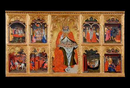 Taddeo di Bartolo - San Gimignano enthroned with eight stories of his life - Google Art Project