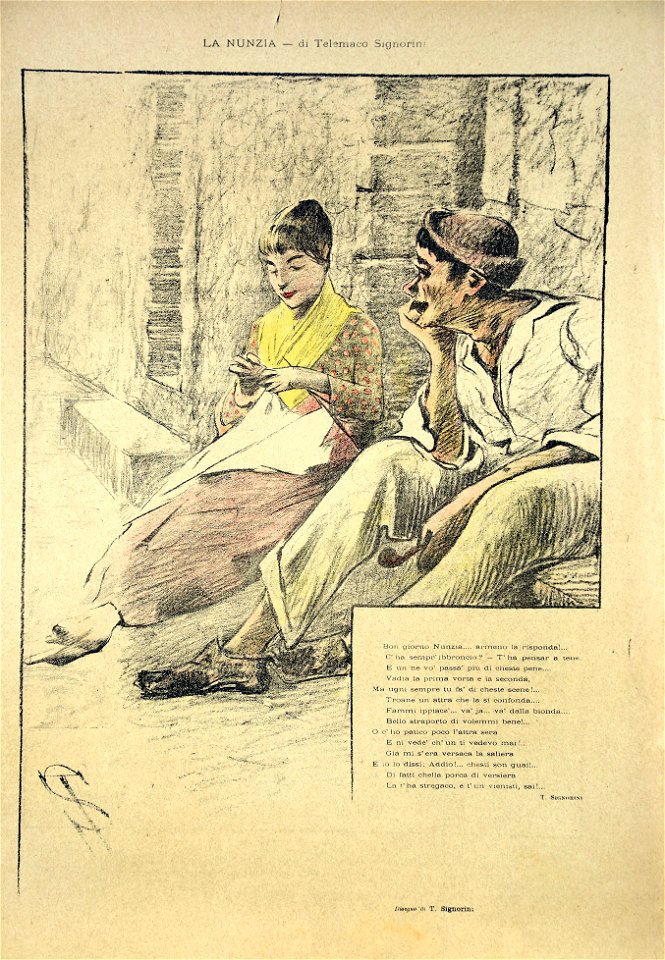 Telemaco Signorini - La Nunzia, ilustração para o periódico Fiammetta