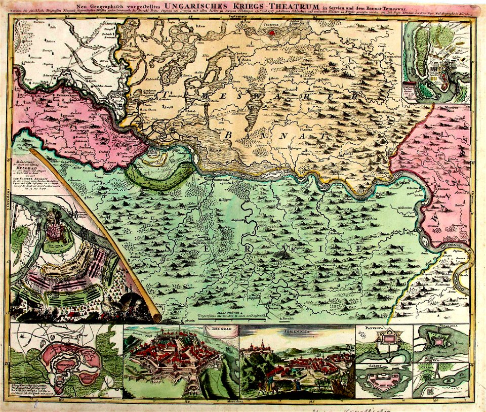 Temesi bánság és környéke az 1716-1717 Claude Florimond de Mercy térképe