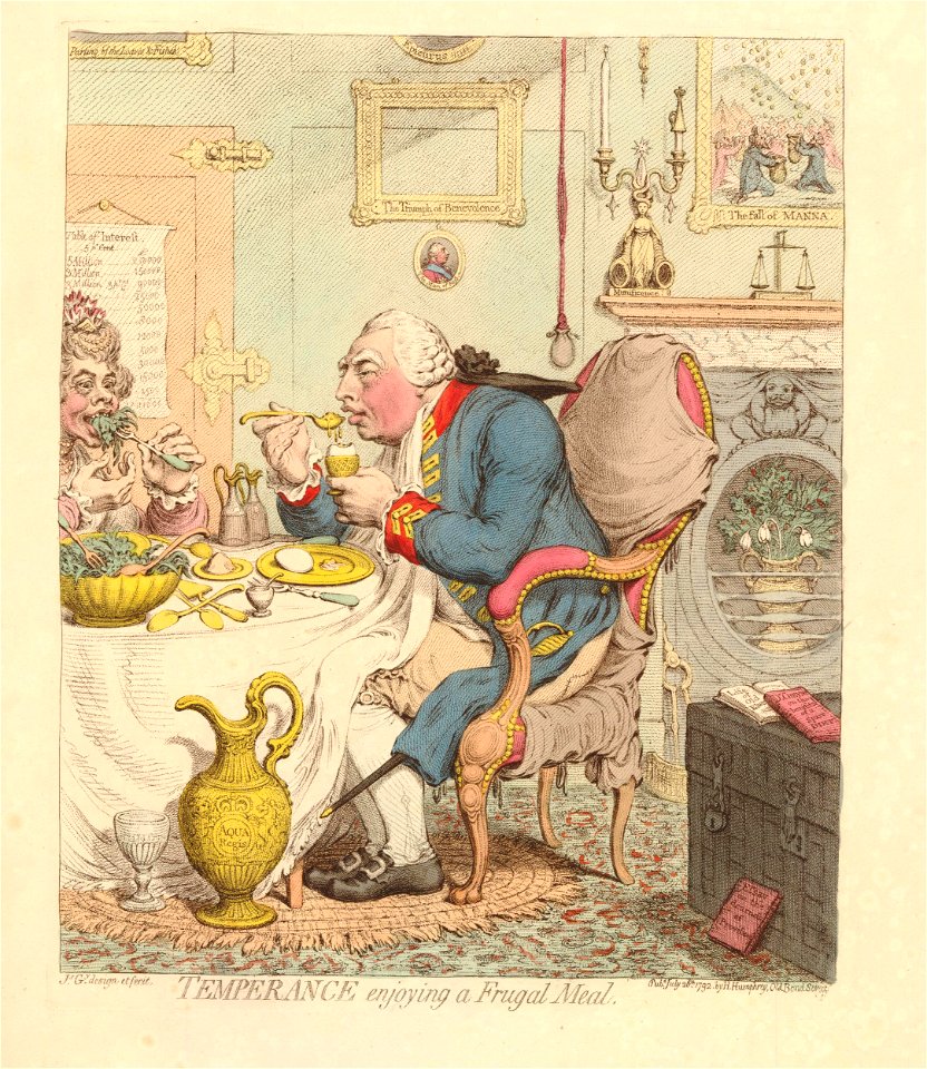 Temperance enjoying a frugal meal. (BM 1868,0808.6224)