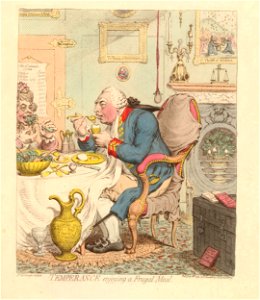Temperance enjoying a frugal meal. (BM 1868,0808.6224)