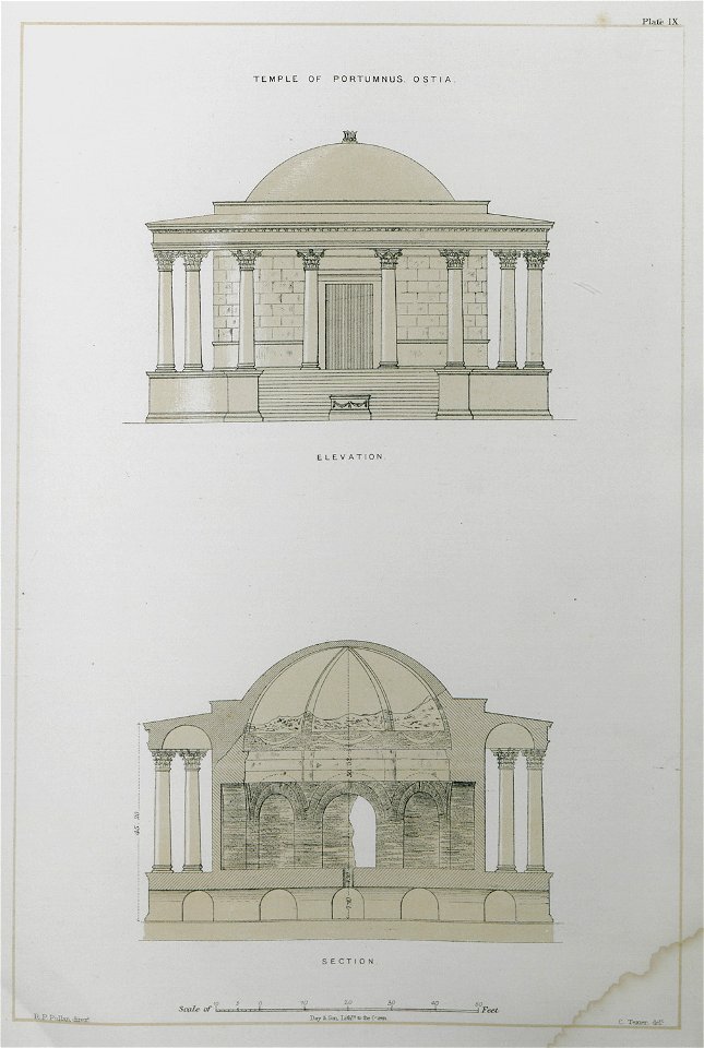 Temple of Portumnus, Ostia Elevation Section - Texier Charles - 1864