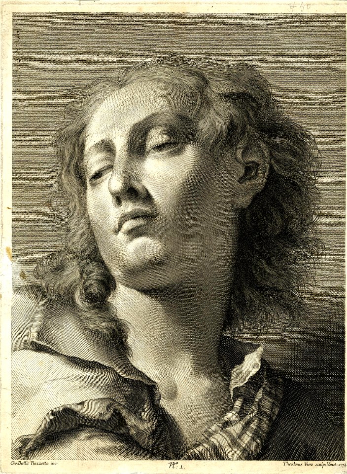 Teodoro Viero - Head of a young man looking upwards with an open collar, after Piazzetta. 1774, 1888,0716.178