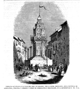 Templete levantado en la calle del Coso, en Zaragoza, en El Museo Universal
