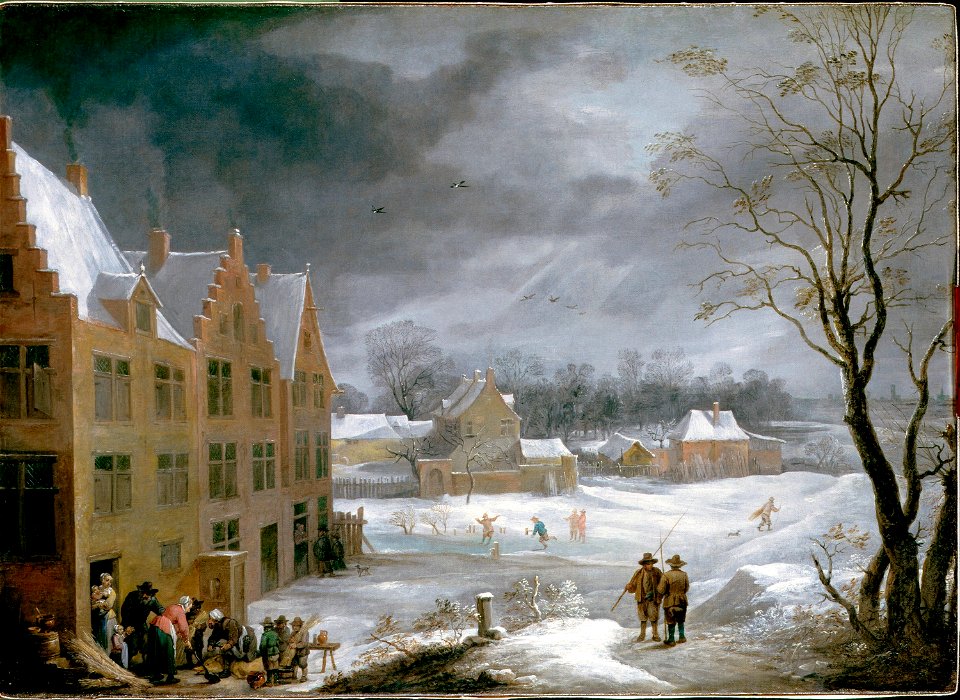 Teniers, David the younger - Winter Scene with a Man Killing a Pig - Google Art Project