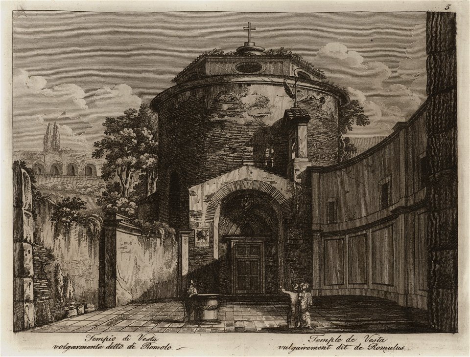 Tempio di Vesta volgarmente detto di Romolo - Li Monumenti Piú Celebri Di Roma Antica E Moderna Disegnati Da Vero Ed Incisi Dai Migliori Artisti Rome Presso Po - 1850