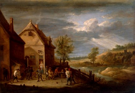 David Teniers de Jonge - Landschap met boeren bowling
