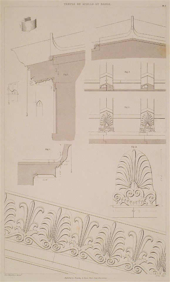 Temple of Apollo at Bassae - Entablature of the order of the peristyle and roof Fig 1- Section through the frieze and co - Cockerell Charles Robert Kinnard William Donaldsonthomas Leverton Jenkins William Railton William - 1830