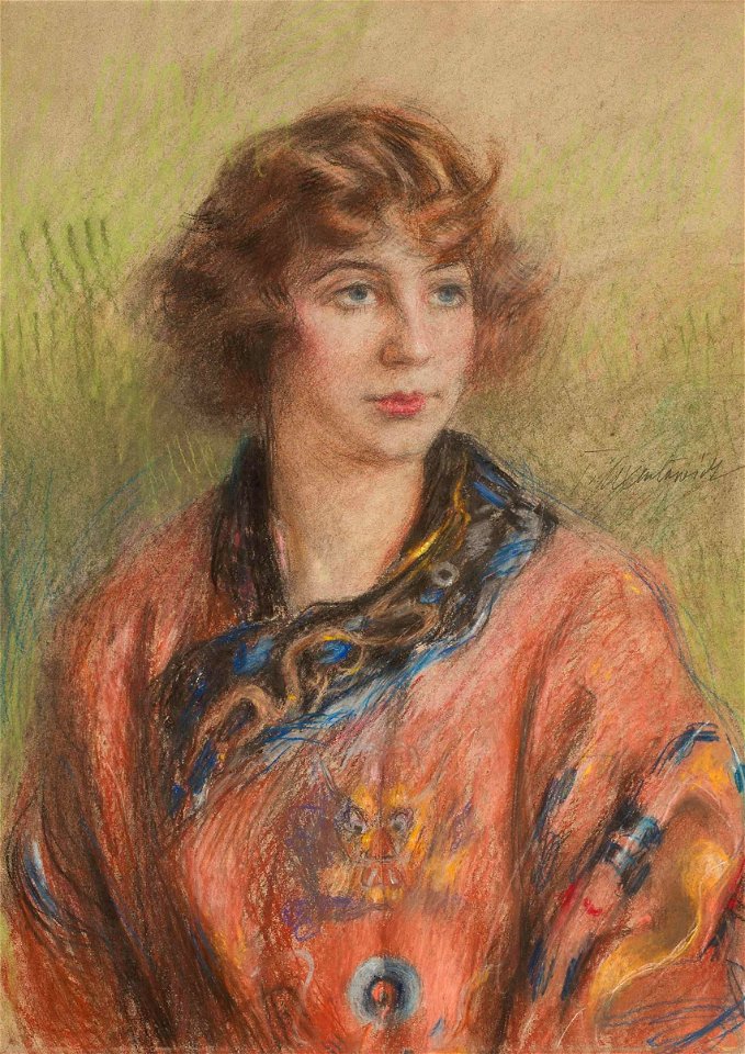 Teodor Axentowicz - Portret kobiety w chińskiej ślubnej szacie kobiecej longpao