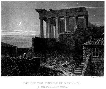 Temple of Minerva, Acropolis of Athens engraving by William Miller after H W Williams