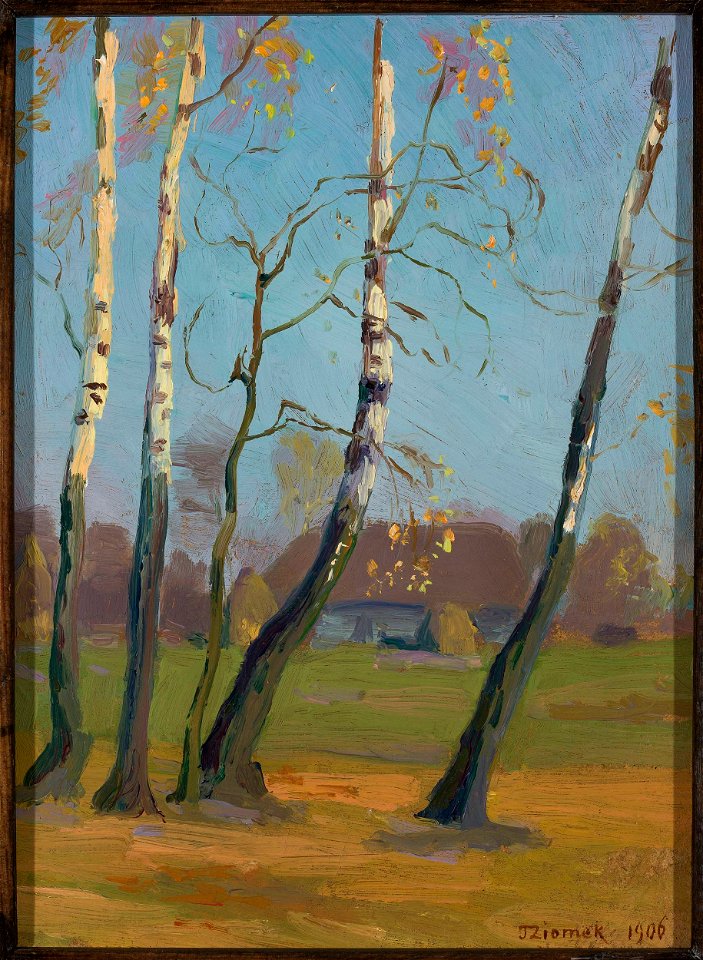 Teodor Ziomek - Birch trees near a village - MP 921 MNW - National Museum in Warsaw