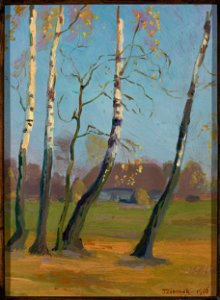 Teodor Ziomek - Birch trees near a village - MP 921 MNW - National Museum in Warsaw