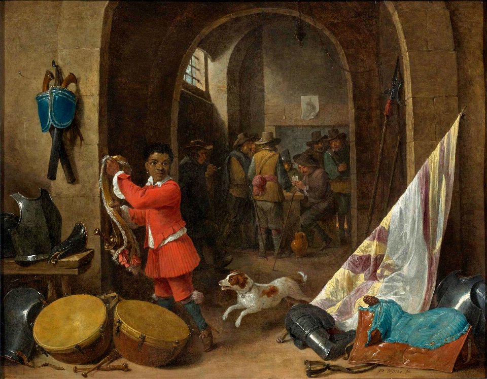 David Teniers II - Interieur van een wachtlokaal met een zwarte bediende (1640)