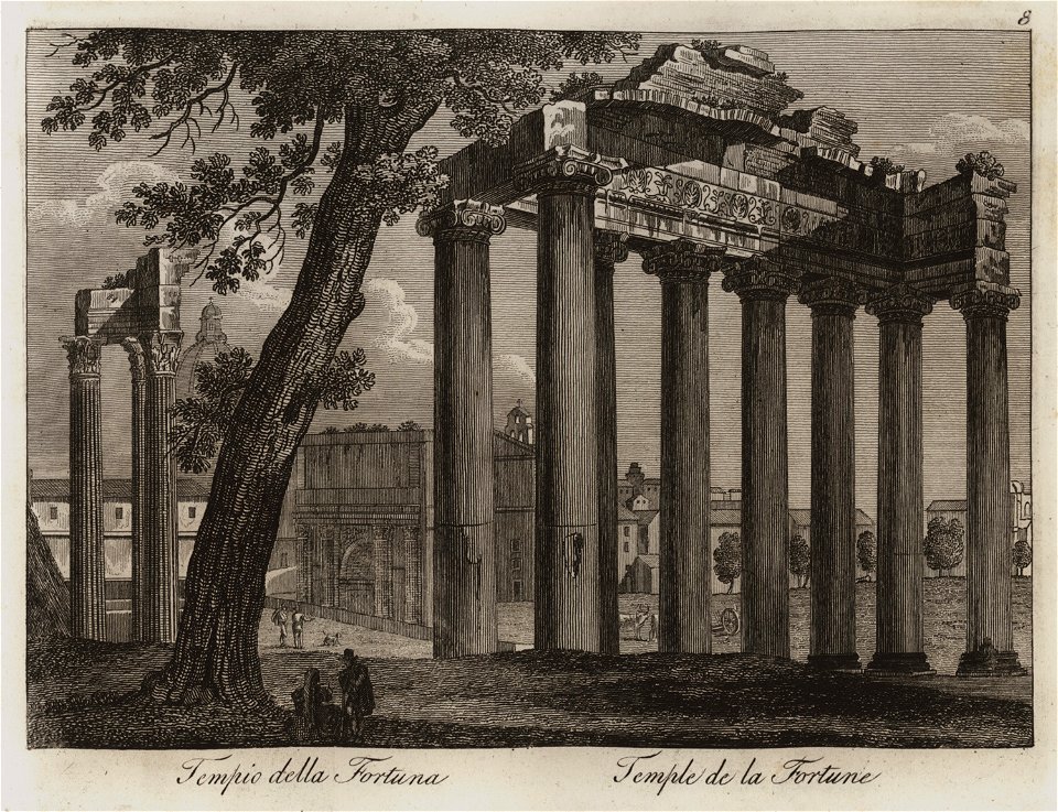 Tempio della Fortuna - Li Monumenti Piú Celebri Di Roma Antica E Moderna Disegnati Da Vero Ed Incisi Dai Migliori Artisti Rome Presso Po - 1850