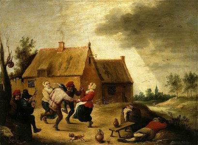 Abraham Teniers - Dancing Peasants - WGA22055. Free illustration for personal and commercial use.