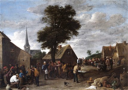 David Teniers (II) - Flemish village festival (1639). Free illustration for personal and commercial use.