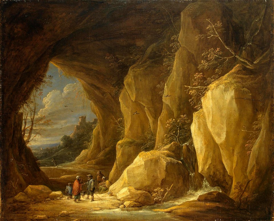 David Teniers de Jonge - Landschap met een grot en een groep van Gipsies