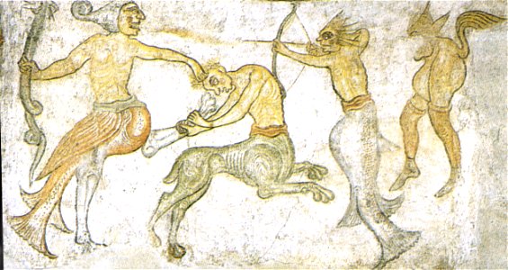 Termeno, chiesa di san jacopo, combattimento di figure mostruose, fine XII secolo