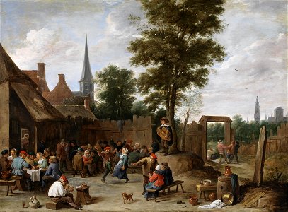 David Teniers (II) - A Village Kermesse near Antwerp (1640s). Free illustration for personal and commercial use.