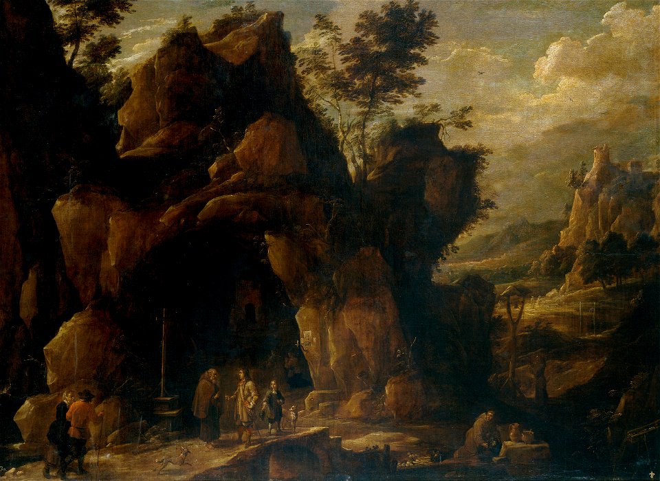 Teniers-paisaje con eremitas-prado