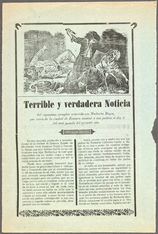 Terrible y verdadera noticia del espantoso ejemplar ocurrido con Norberta Reyes, que cerca de la ciudad de Zamora LCCN99615894