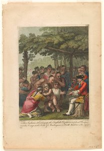 The Indians delivering up the English captives to Colonel Bouquet near his camp at the forks of Muskingum in North America in Novr. 1764 - B. West invt. ; Canot sculp. LCCN2012647230