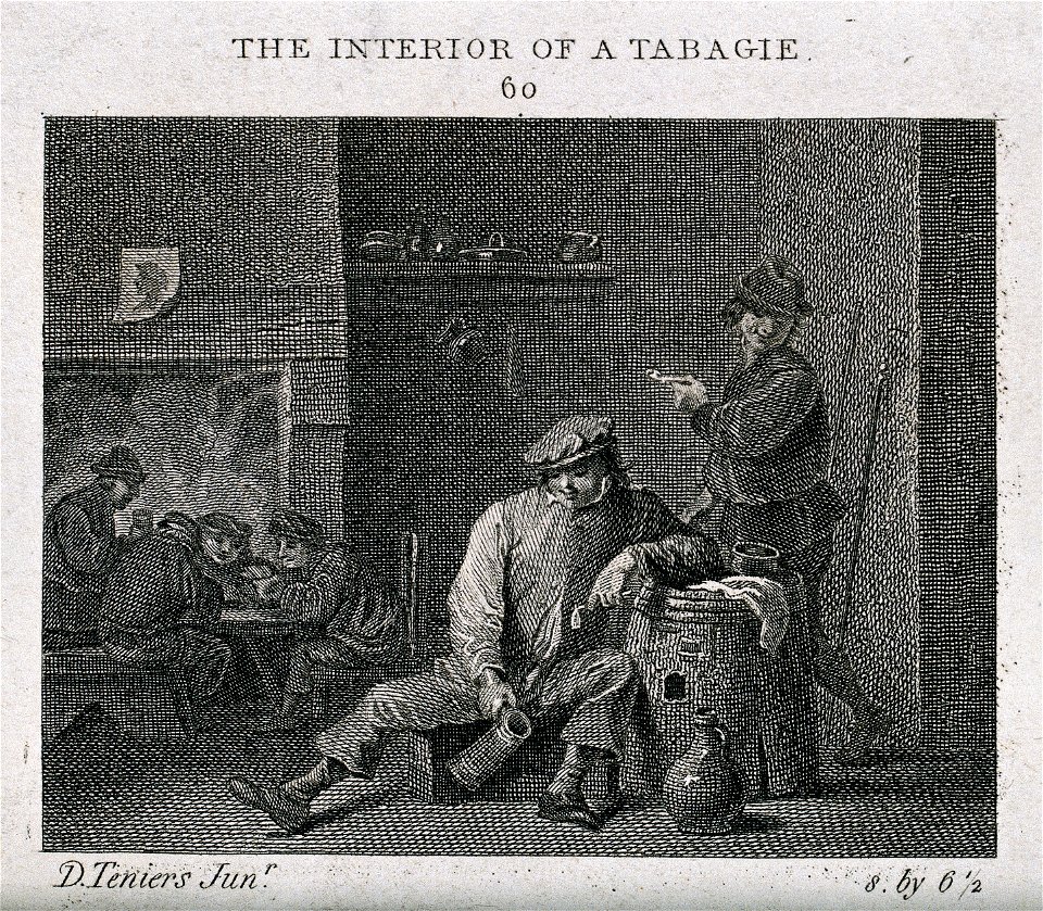 The interior of a tavern with men smoking and drinking by a Wellcome V0019534