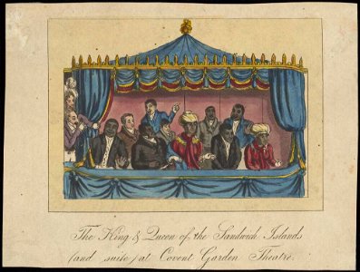 The king and queen of the Sandwich Islands, and suite, at Covent Garden Theatre, c. 1824