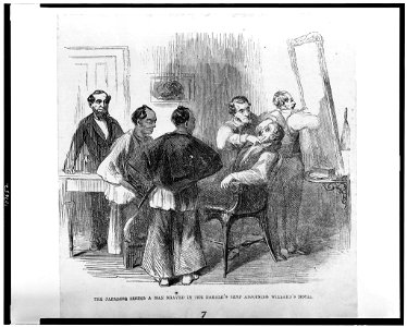 The Japanese seeing a man shaved in the barber's shop adjoining Willard's Hotel LCCN93507028