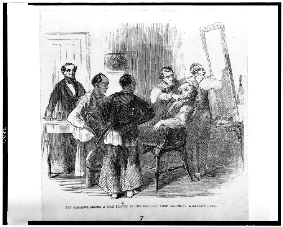The Japanese seeing a man shaved in the barber's shop adjoining Willard's Hotel LCCN93507028