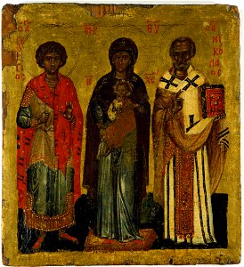 The Virgin and Child with saints Nicholas and George - Google Art Project. Free illustration for personal and commercial use.