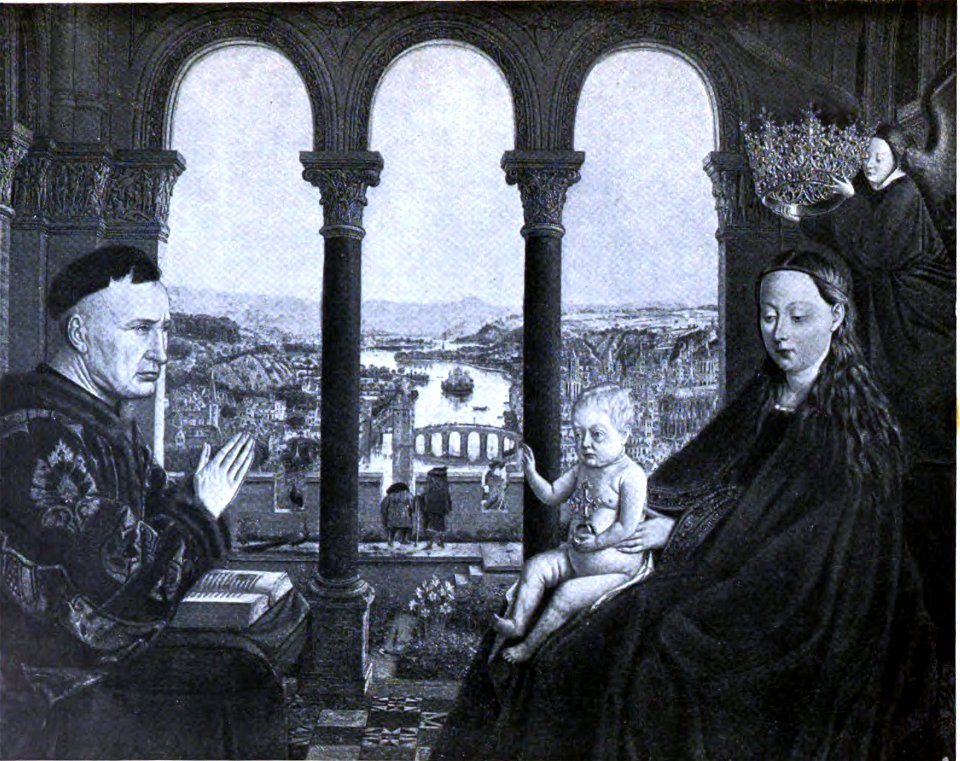 The Waning of the Middle Ages plate 9 - The Madonna of the Chancellor Rolin