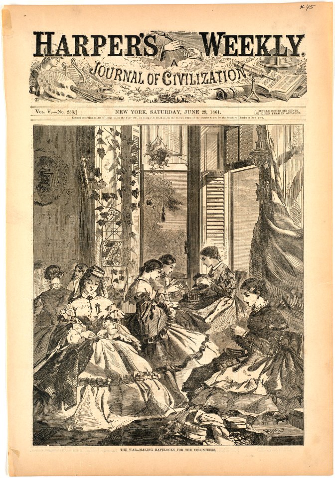 The war -- Making havelocks for the volunteers (Boston Public Library)