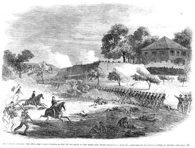 The war in Virginia - the 18th Army Corps storming a fort on the right of the Rebel line before Petersburg, June 15 - sketched by our special artist, E. Forbes. LCCN94507516