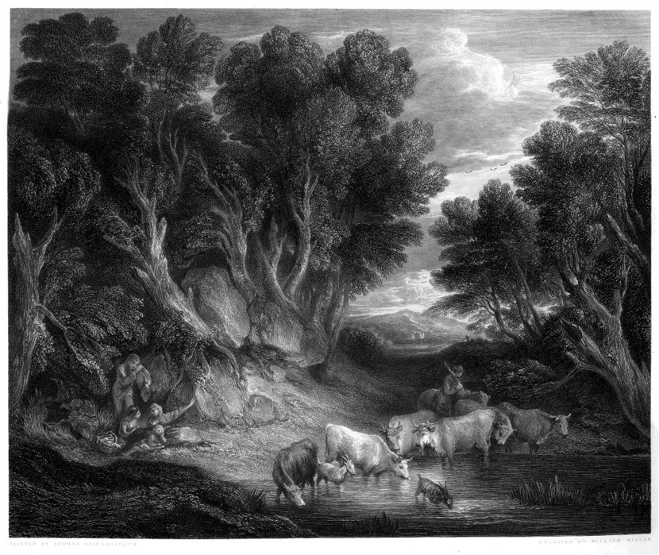 The Watering Place engraving by William Miller after Thomas Gainsborough