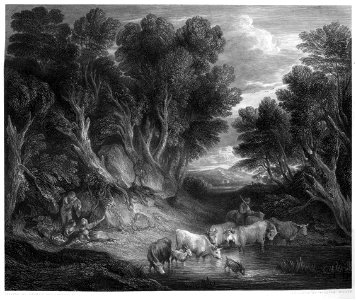The Watering Place engraving by William Miller after Thomas Gainsborough. Free illustration for personal and commercial use.