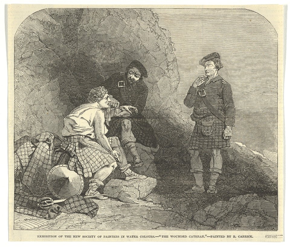 The Wounded Cateran by R. Carrick, Exhibition of the New Society of Painters in Water Colours, from the Illustrated London News MET DP841105