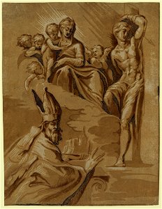 The Virgin, St. Sebastian and a holy bishop LCCN2008675429