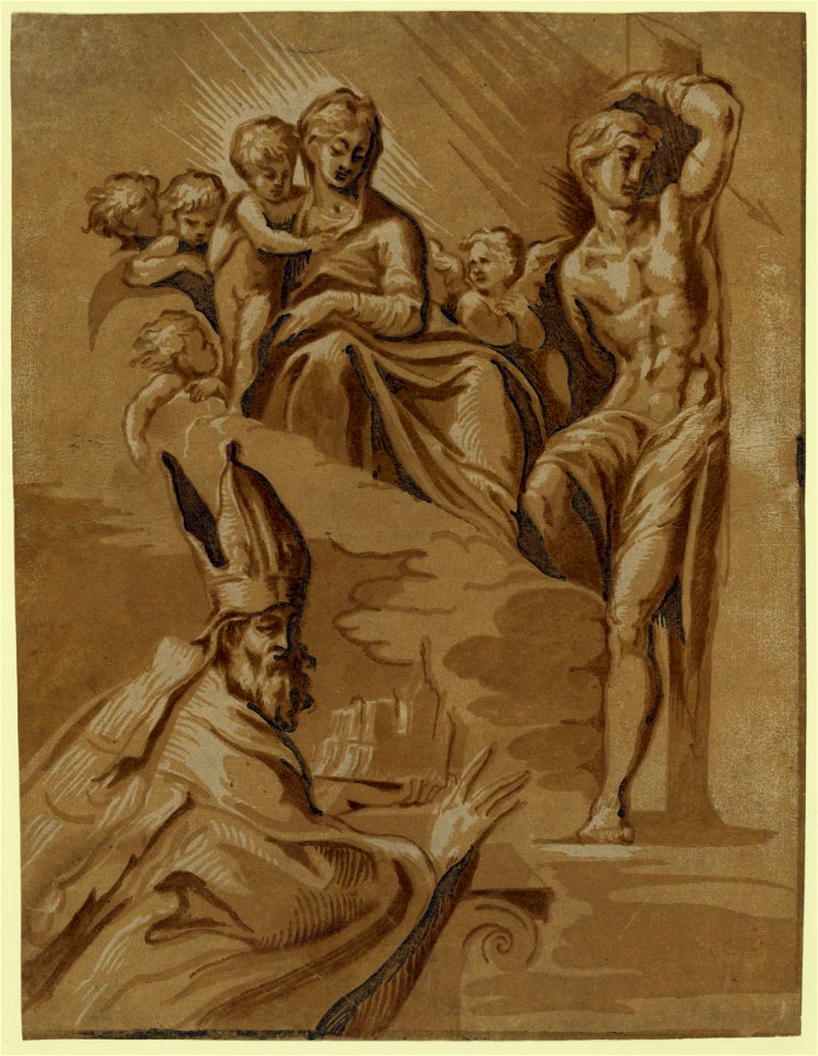 The Virgin, St. Sebastian and a holy bishop LCCN2008675429