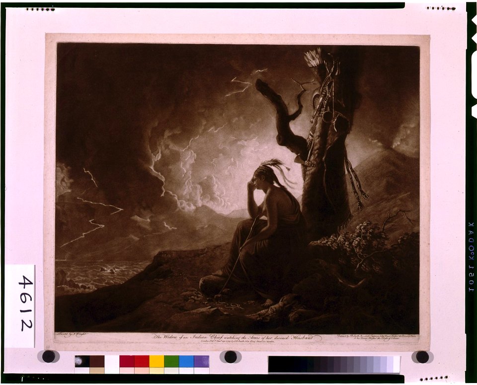 The widow of an Indian chief, watching the arms of her deceas'd husband - painted by J. Wright ; engraved by J.R. Smith. LCCN96511978