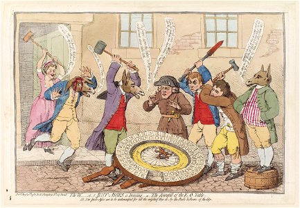 The W(estminster) just-asses a braying - or - the downfall of the E. O. table by James Gillray. Free illustration for personal and commercial use.
