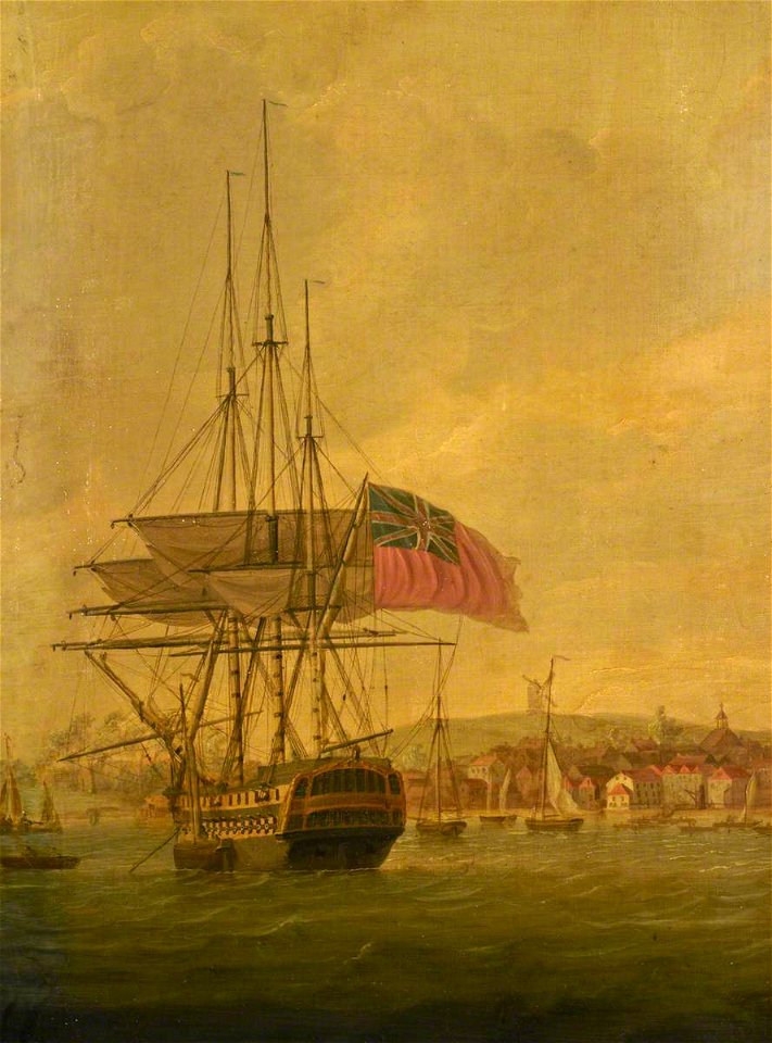 Thomas Luny (1759-1837) - A Ship at Anchor near a Village - BHC1131 - Royal Museums Greenwich
