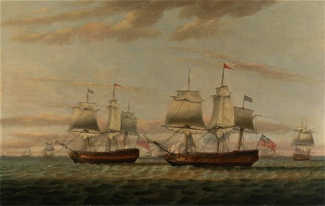 Thomas Luny - An Indiaman and a Two Decker Hove to, Said to be Thomas Dumar, Esq. in H.M. Ship 'Portland' Deliveri... - Google Art Project. Free illustration for personal and commercial use.
