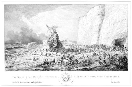 The Wreck of the Nympha Americana, a Spanish Corsair, near Beachy Head, 29 November 1747 RMG B4346. Free illustration for personal and commercial use.